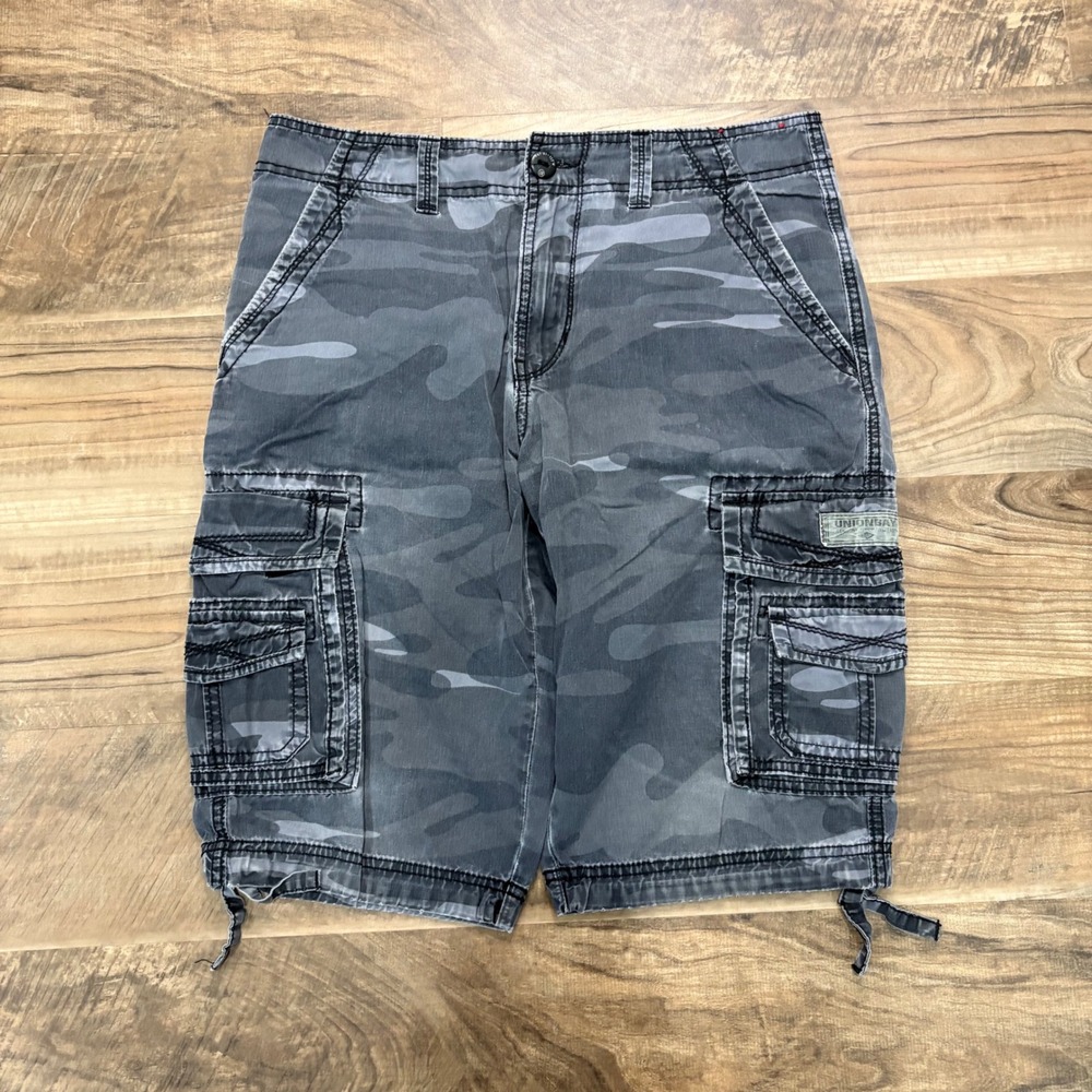 Vintage Y2K Unionbay Cargo Shorts Mens 32 Gray Camo Utility Streetwear Gorpcore